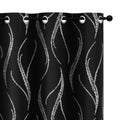 Blackout Curtains with Silver Wave Pattern, 42x72 Inches, Pack of 2 - Room Darkening Drapes for Living Room & Bedroom
