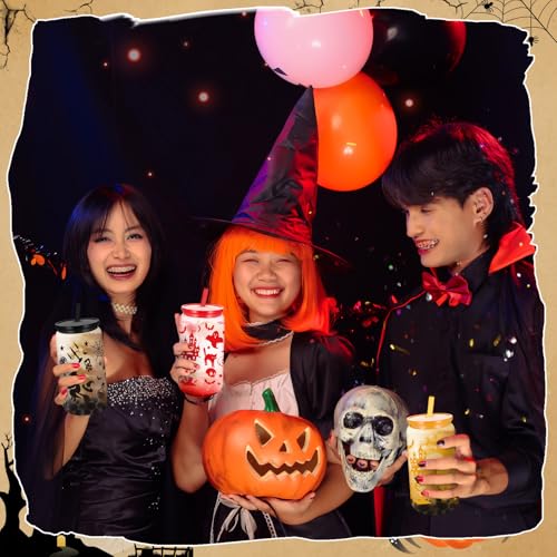 6 Pack Halloween Acrylic Tumblers 16 Oz with Lids & Straws - Festive Drinkware
