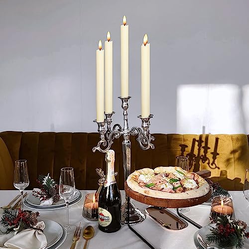 3 Pack Ivory Flameless Wax Taper Candles with Timer - Realistic Flicker, Safe for Holidays