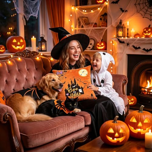 4Pcs Halloween Pillow Covers 18x18 Inch Cute Home Decor Set - Ghost Pumpkin