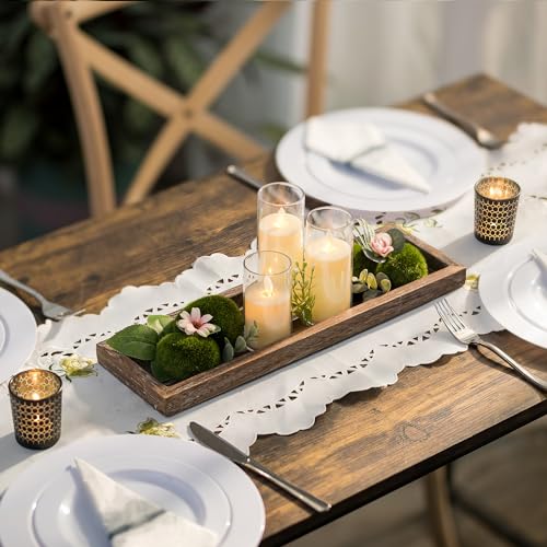 Romadedi Rustic Wooden Candle Tray - 17-Inch Brown Farmhouse Decor