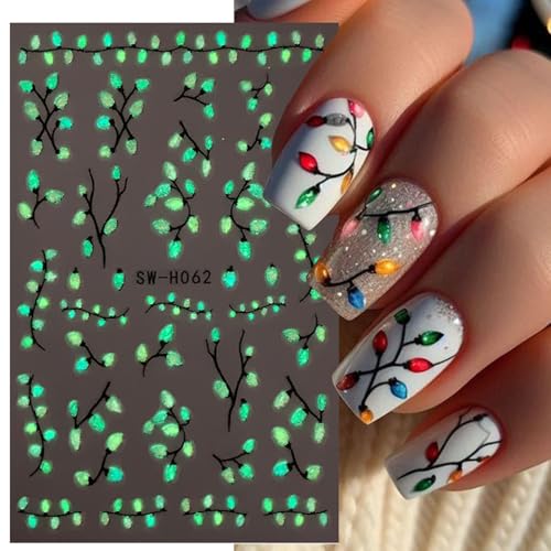 Christmas Nail Stickers 07 - 3D Glow in The Dark Light Strips & Star Decals