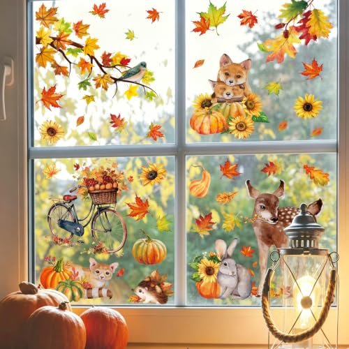 Thanksgiving Window Clings Stickers - Turkey Design, Reusable Holiday Decor