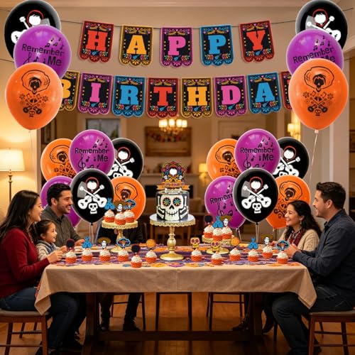 Day of the Dead Party Decorations Set with Banner Balloons Cake Toppers