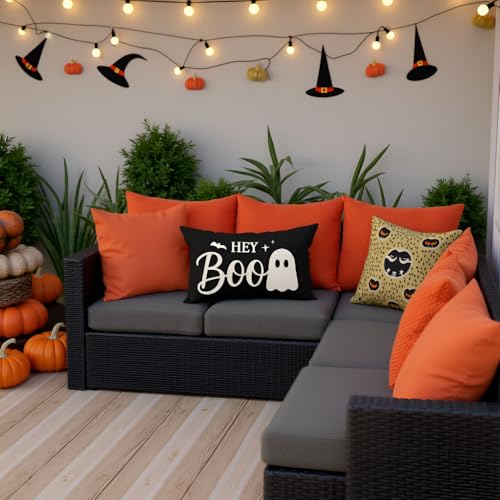 Halloween Throw Pillow Cover 12x20 Inch Black Ghost Decor - Pack of 1