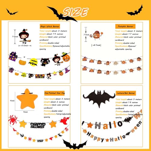 Halloween Banner Decorations Set - 4 Paper Banners for Indoor Outdoor Parties & Photo Backdrops