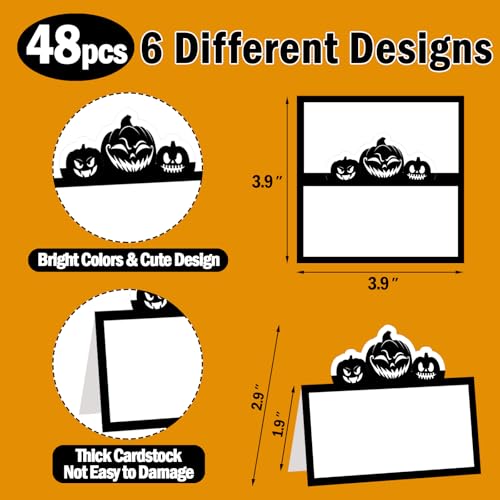 Halloween Black Skeleton Ghost Spider Pumpkin Place Card Holders 48 pcs - Gothic Party Decor