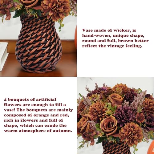 3 Bundles Fall Fake Flowers with Vase - Autumn Centerpieces for Tables