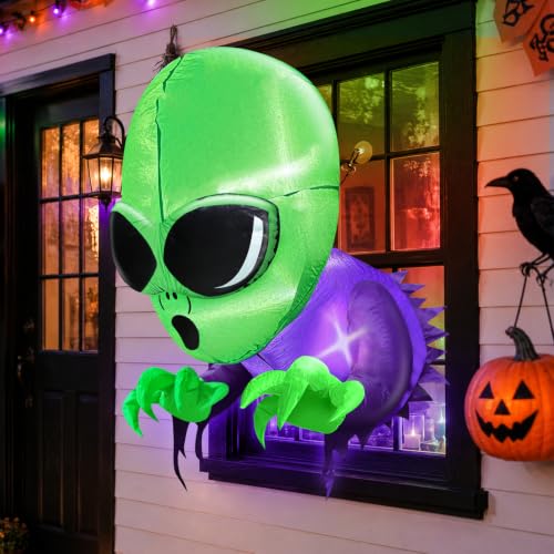 Halloween Alien Inflatable Outdoor Decoration - 3.5ft Window Breakout Scene