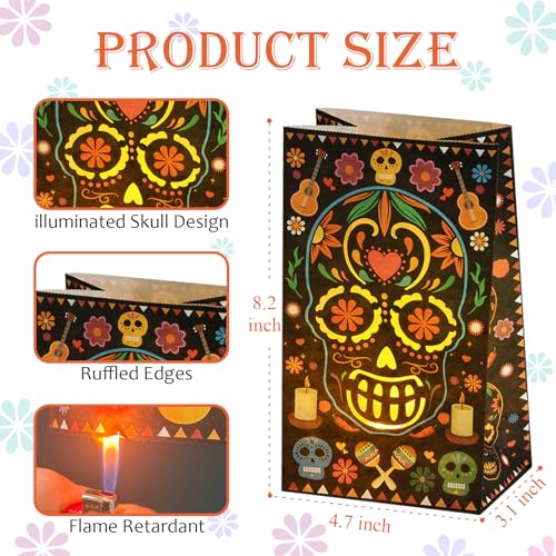 30 Pack Dia De Los Muertos Luminary Bags for Halloween & Fiesta Decor
