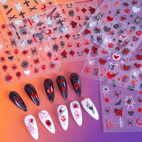 Halloween Nail Stickers - Creepy Horror Nail Decals with Glitter - Demon Night Variation