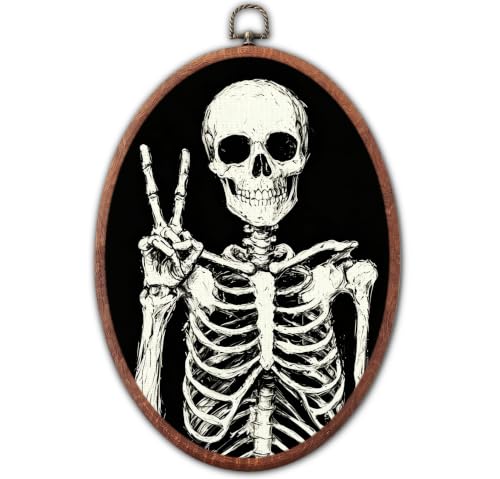 Funny Skeleton Wall Art - Halloween Oval Wall Hanging Decorations - Variation 17