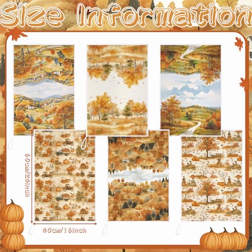 Fall Kitchen Towels Set - Pumpkins Maple Leaves Truck - Yellow / Tree - 6 Pack