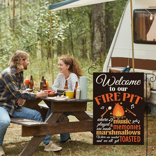 Outdoor Garden Flag Welcome to Our Fire Pit - Camping Decor Banner