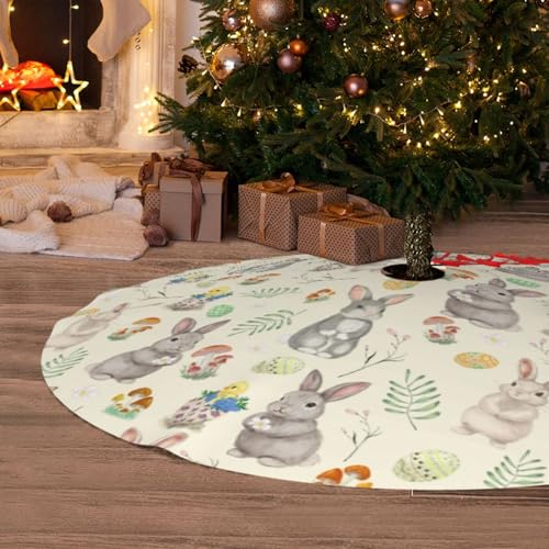Easter / 48-Inch Bunny Christmas Tree Skirt - Festive Holiday Decor