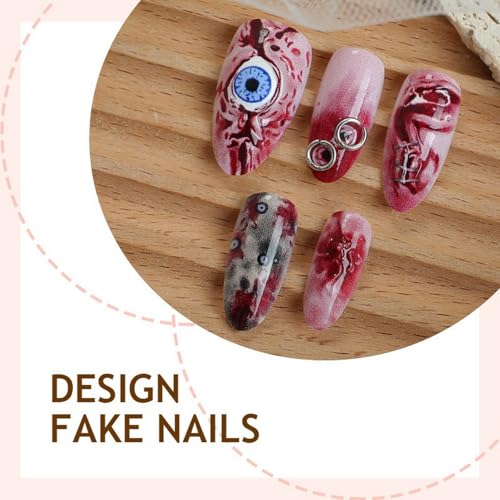 Halloween Press On Nails Style 23 Blood Stained Eye Design Medium Almond Fake Nails Goth