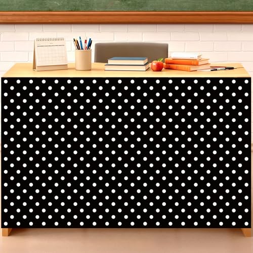 Polka Dot Table Skirt for Teacher Desk and Party Decor, Black White, 82 Inch