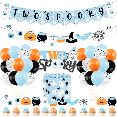 Kids Halloween Birthday Decorations Set with Banner Balloons Cake Toppers