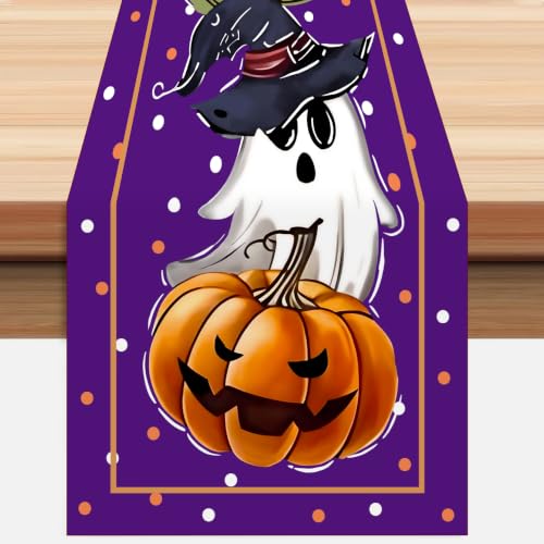 Halloween Pumpkin Ghost Table Runner 13x72 Inch for Dining & Party Decor