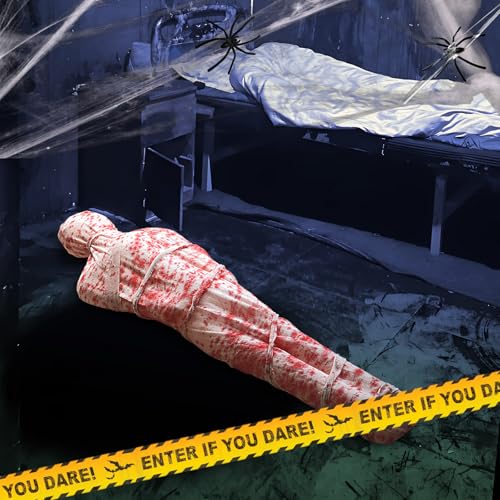 Halloween Hanging Corpse Props Set - 6ft Inflatable Dead Bodies with Web, Blood Shroud & Scene Accessories