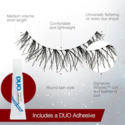 Feathered False Eyelashes with Adhesive - Natural Wispy Strips, Reusable, 1 Pair