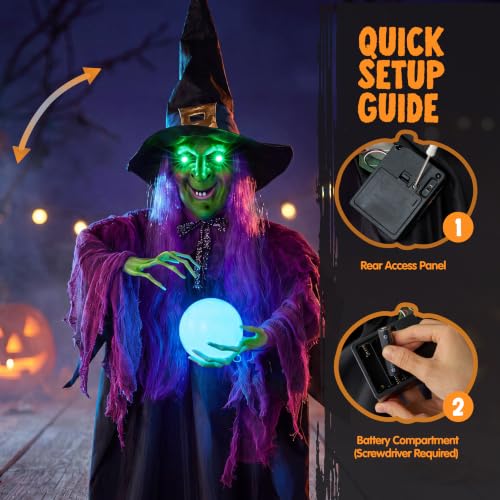 Halloween Hanging Witch Decor with Light-Up Eyes and Magic Ball - Outdoor Yard Yard Decor