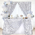 Silver Sequin Tablecloth - 50 x 102 Inches Rectangular Sparkle Fabric for Parties & Events