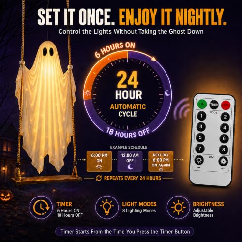 Halloween Decorations Outdoor 6.5FT Swing Ghost Lighted Yard Decor with Remote