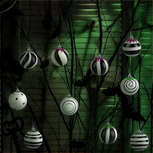 Black and White Halloween Christmas Ornament Set - 24 Pcs 2.36 Inch Holiday Decorations