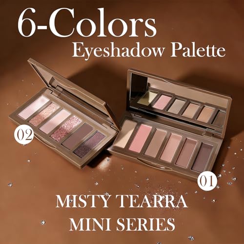 Shimmer Glitter Eyeshadow Palette - 6 Color Metallic & Sparkle Shades with Mirror
