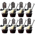 Halloween Cupcake Toppers with Tombstone Graveyard Design - 48 Pcs Cake Decorations with Shovel Spoons