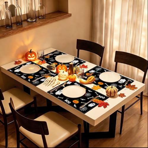 Halloween Pumpkin Placemats Set of 4 - Fall Table Decor 12x18 Inch - Halloween Decor Variation