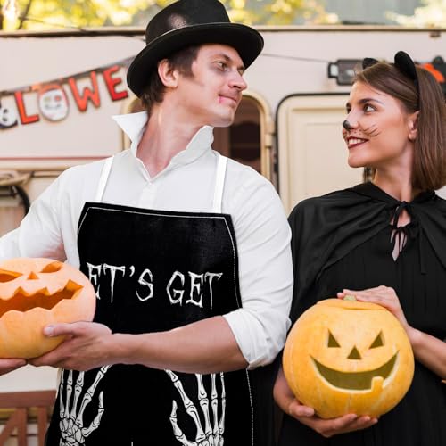 Halloween Skeleton Aprons Set of 2 Spooky Skeleton & Spiderweb Kitchen Aprons - Adjustable, Black & White
