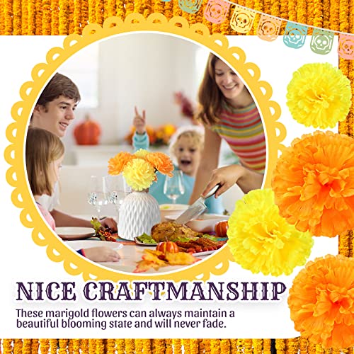 Artificial Silk Marigold Flowers with Stems - Orange & Yellow, 100 Pieces