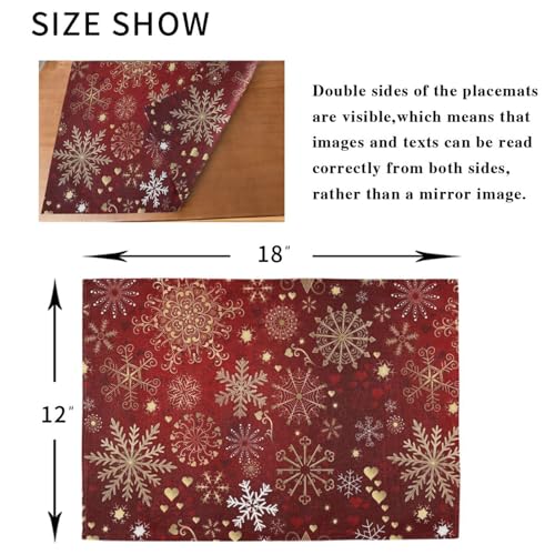 Christmas Placemats Set of 6 - Gold White Snowflakes Holiday Table Mats - Double Sided Burlap, 18x12 Inches - Variation of THIS listing