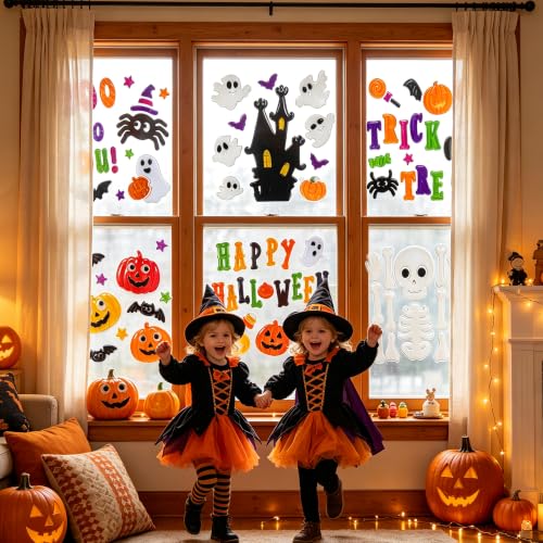 Halloween Window Gel Clings - 6 Sheets Flexible Stickers for Glass, Spooky Decor