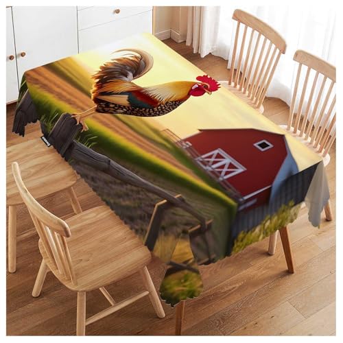 Rooster Tablecloth 52x70 Inch Rectangular Farmhouse Dining Decor - Sunrise Rooster Hen