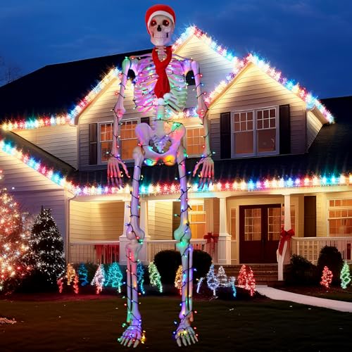 Giant 12ft Skeleton Christmas Outfit Set with Lights and Accessories for Holiday Decor