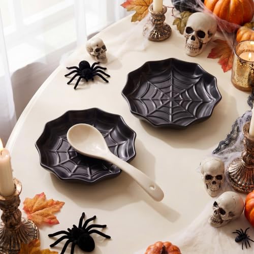 Spiderweb Spoon Rest for Stove Top - Gothic Ceramic Kitchen Utensil Holder, Halloween Decor - Black, Variation: Spiderweb