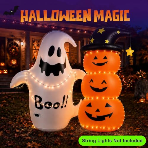 2PCS Inflatable Halloween Yard Decorations - Pumpkin & Ghost, Waterproof Outdoor Blow-Ups