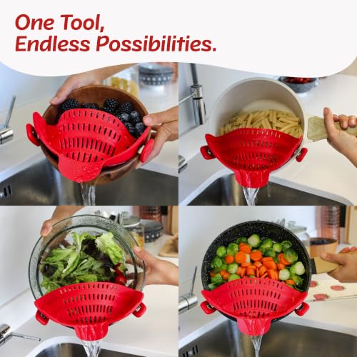 Silicone Pasta Strainer Clip-On Pot Drainer for Vegetables & Food