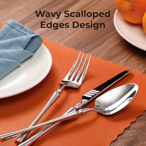 Orange Disposable Paper Placemats 14x10 Inch Pack of 50 - Wavy Edged Table Decor