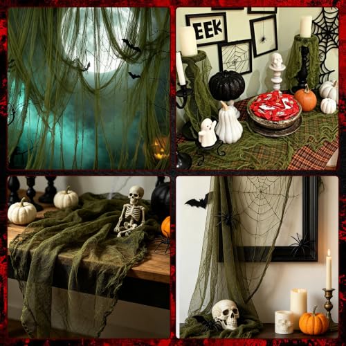 Green Halloween Creepy Gauze Cloth - Large Spooky Decorative Fabric, 512"x85"