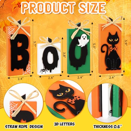 Halloween Boo Wooden Sign Set - M - Indoor Table Decorations for Fall & Party