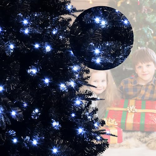 Black Pre-lit 4FT Artificial Christmas Tree with 150 Lights & Hinged Branches