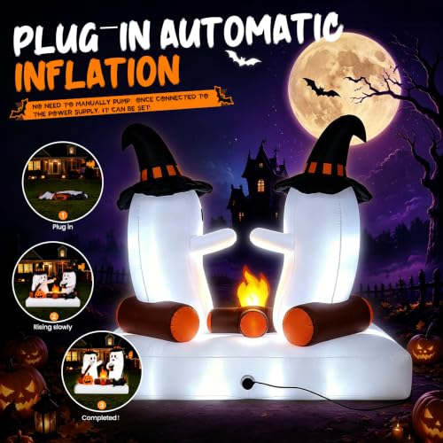 Inflatable Ghost Bonfire Halloween Yard Decorations - 5.5FT Twin Ghosts with LED Lights, Stakes & Hooks