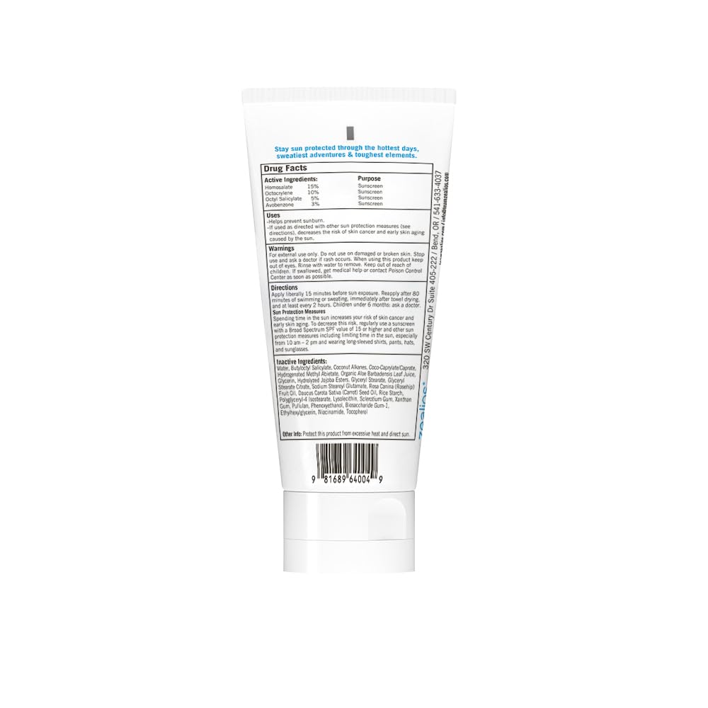 Zealios Sport Performance Ultralight SPF 50 Sunscreen +Hydration, 3 oz Tube, Broad Spectrum, Water & Sweat Resistant (80 min) Non-Greasy, Fragrance-Free Lotion for Swimming, Running & Cycling