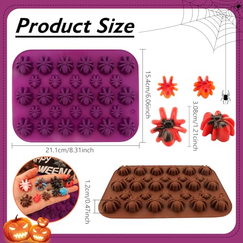 Halloween Silicone Mold 2-Pack Spider-Shaped Cake & Candy Molds, Food Grade Non-Stick, 28 Cavities