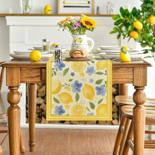Yellow 13x120 Inch Summer Table Runner - Lemon Flowers Polyester Home Decor