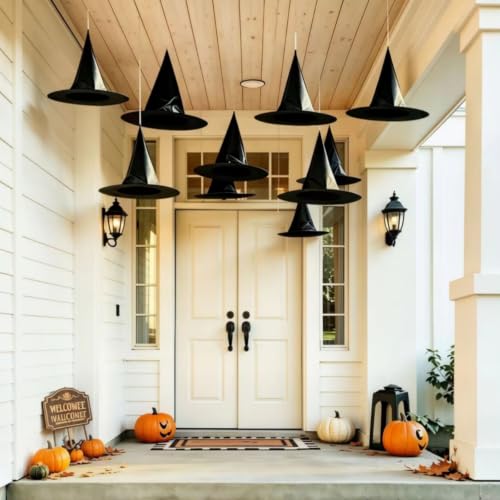 10 Pack Halloween Witch Hats for Decoration - Lightweight Black Wizard Hats